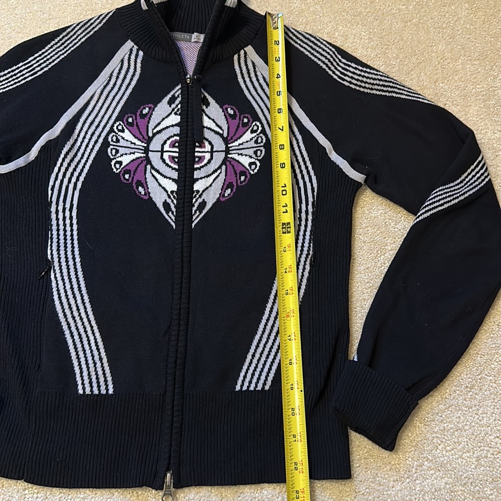 Athleta zip front black, gray, and purple sweater size M - Picture 8 of 14